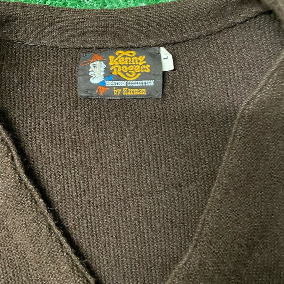 Kenny Rodger’s Vintage 1970’S Button up Sweater embroidered Brown Size L - Picture 3 of 8